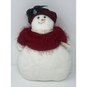 Vintage NWT Woof & Poof Snowman Woman Musical Plush Pillow Red Beret Pearls 2007